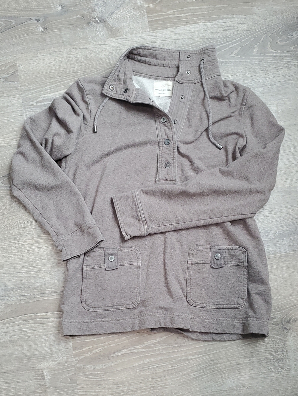 Banana Republic Taupe Button-Placket Turtleneck Pullover